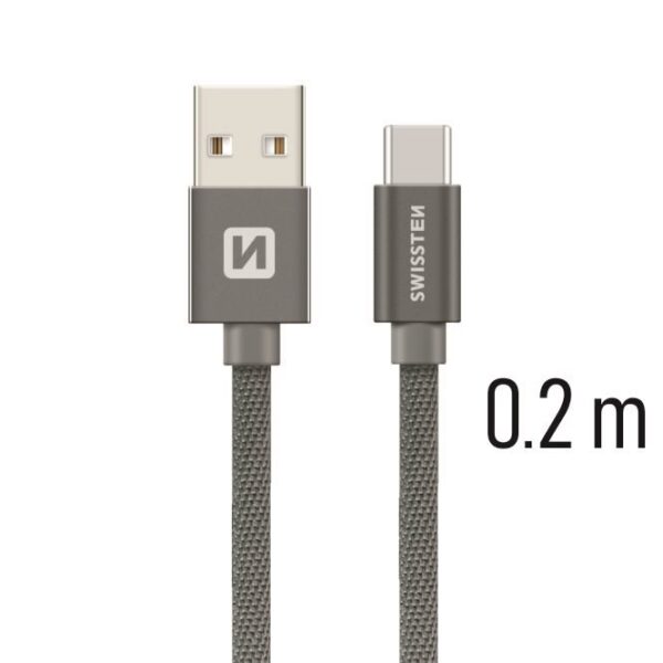 DATA CABLE SWISSTEN TEXTILE USB / USB-C 0.2 M GREY