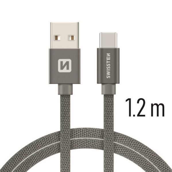 DATA CABLE SWISSTEN TEXTILE USB / USB-C 1.2 M GREY