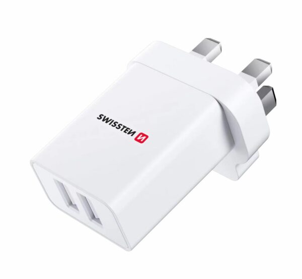 SWISSTEN TRAVEL CHARGER 2x USB 10,5W for UK plung WHITE