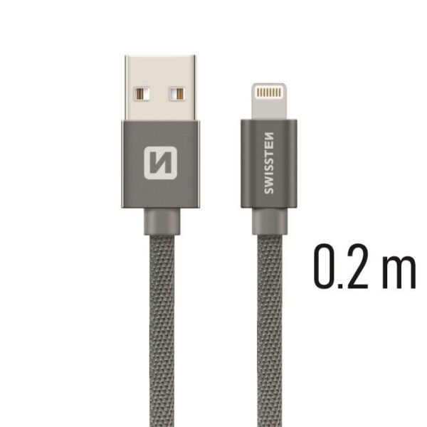 DATA CABLE SWISSTEN TEXTILE USB / LIGHTNING 0.2 M GREY
