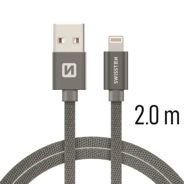 DATA CABLE SWISSTEN TEXTILE USB / LIGHTNING 2.0 M GREY