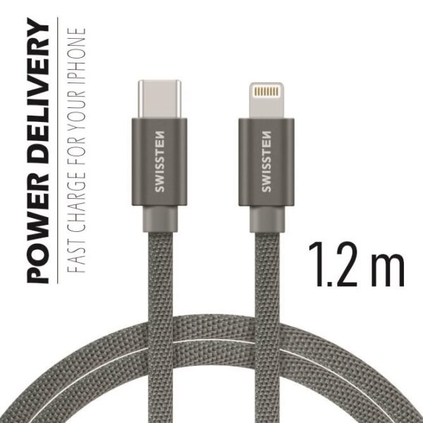 DATA CABLE SWISSTEN TEXTILE USB-C / LIGHTNING 1.2 M GREY