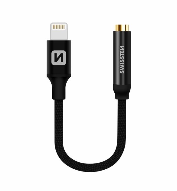 AUDIO ADAPTER SWISSTEN TEXTILE LIGHTNING /JACK 0,15 M BLACK