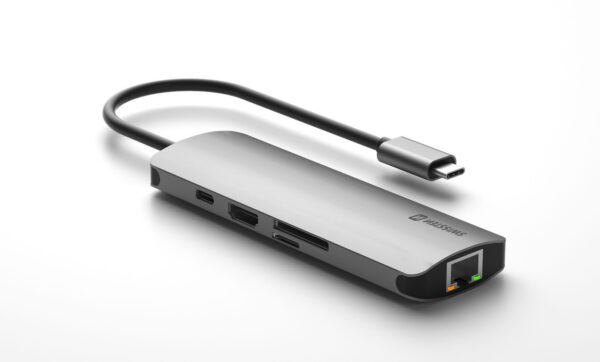 SWISSTEN USB-C HUB 8-IN-1 (USB-C PD, HDMI 4K, LAN RJ45, 3x USB 3.0, SD, MICRO SD) ALUMINIUM