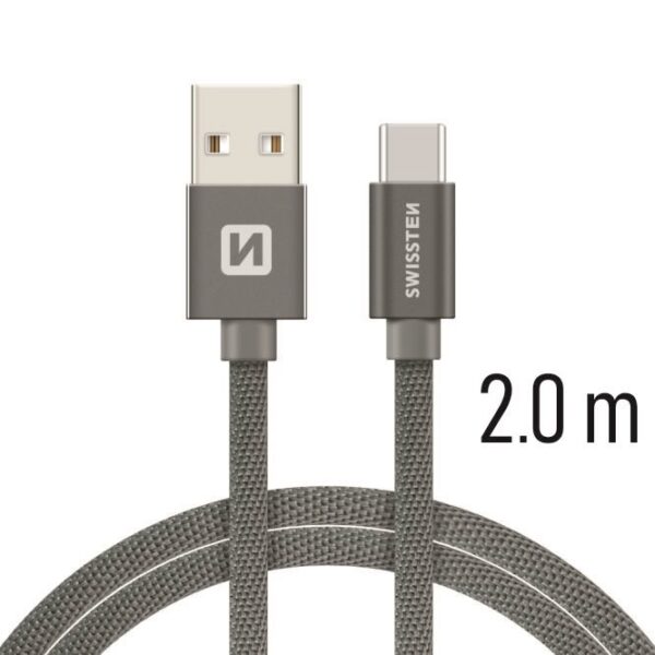 DATA CABLE SWISSTEN TEXTILE USB / USB-C 2.0 M GREY