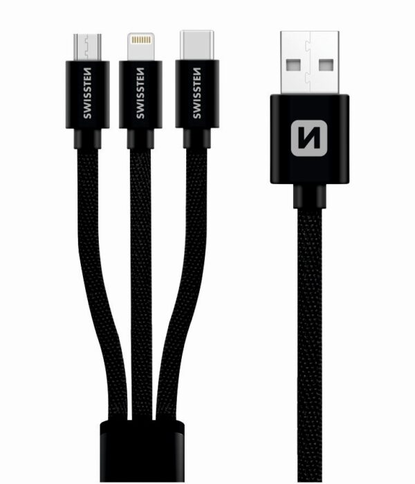 DATA CABLE SWISSTEN TEXTILE 3in1 MFi 1,2 M BLACK